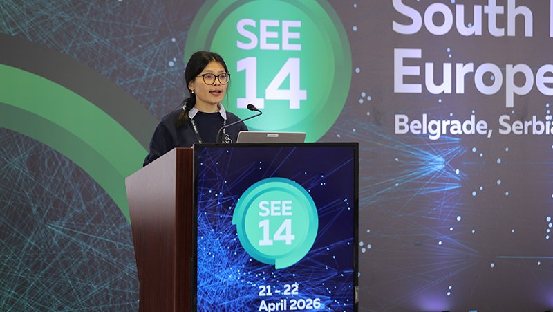 A picture of Karen Hung giving a presentation